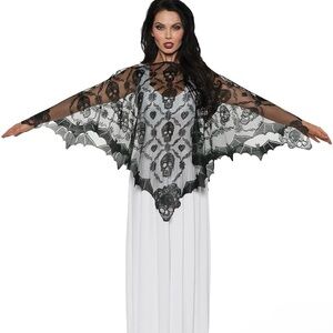 Black Lace Skull & Bat Poncho